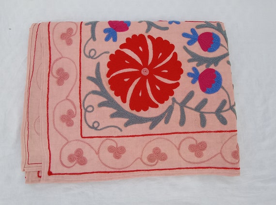 Suzani Embroidery Work Hand Embroidered Suzani Wall Hanging Bedding Sofa Cover Gorgeous Vintage Suzani Tapestry Bedcover Handmade Bedspread
