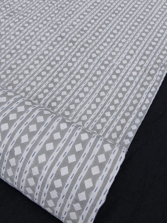 Striped Grey Kantha Quilt Indian Hand Block Print Kantha Grey Striped Quilt Indian Grey bedding throw kantha quilt Grey Quilt Bedspread