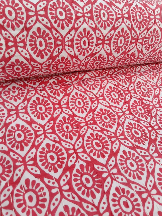 Red floral Kantha Quilt King Indian Block Print Quilt Red floral  Kantha Quilt Handblock flower Print Quilt Floral Print Quilt kantha quilt