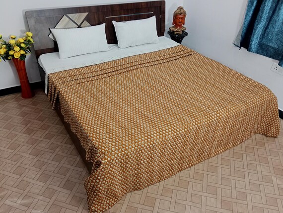 Leaf kantha Quilt Bedspread All size Quilt Indian kantha throw Kantha Block Printed Kantha Blanket Indian Housewarming Gift Bedcover Bedding