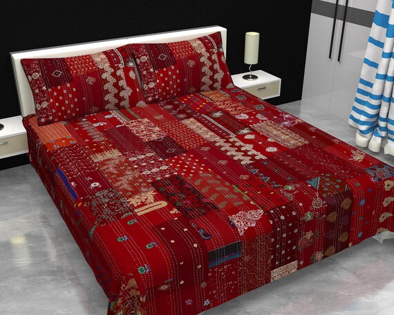 Patchwork Quilt Kantha Quilt Handmade Vintage Quilts Assorted Bedding Throw Blanket Bedspread Quilting Mixed Hippie Quilts AandETextileHouse