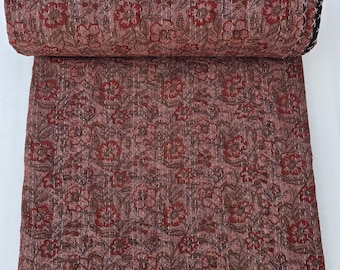 Blocktryckt täcke Handgjort Kantha-täcke Vintage blommigt blocktryckt sängkläder bomullsöverkast