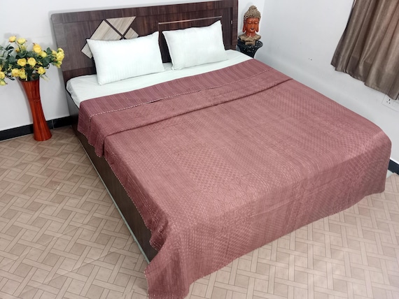 Handmade Kantha Quilt, Vintage Floral Block Print Bedding Vintage Bedding Quilt Gorgeous Quilt that has the Perfect Vintage look