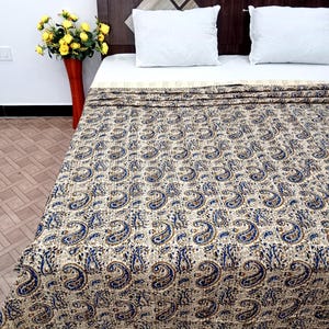Hand Block Print Kantha Quilt Floral Cotton Bedspread
