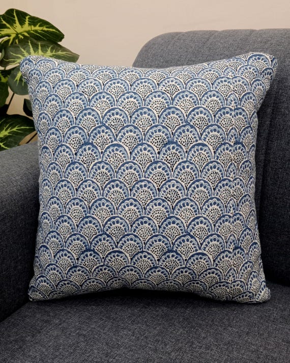 2 Pieces 16x16 inches Handblock print Floral Print Cushion Covers Cotton Fabric 1 pair 16x16 Inches Size Handblock print Natural Colour