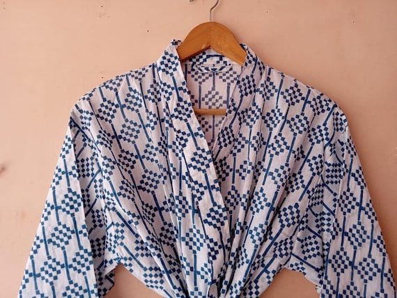 Luxury Soft Indian Kimono Robe for Women Dress | Cotton Floral Print Bathrobe & Nightwear Gown | Hand block Print Kaftan Gift For Her