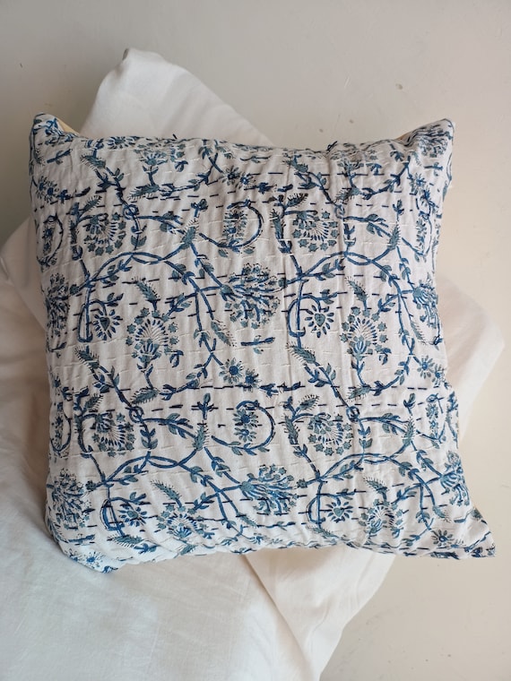Pillows Cover and Cushion Cover Customize Size Pillows Shames Pillows Hand block Print  Handmade Kantha Work Hand stitched Pillow 1 Pieces