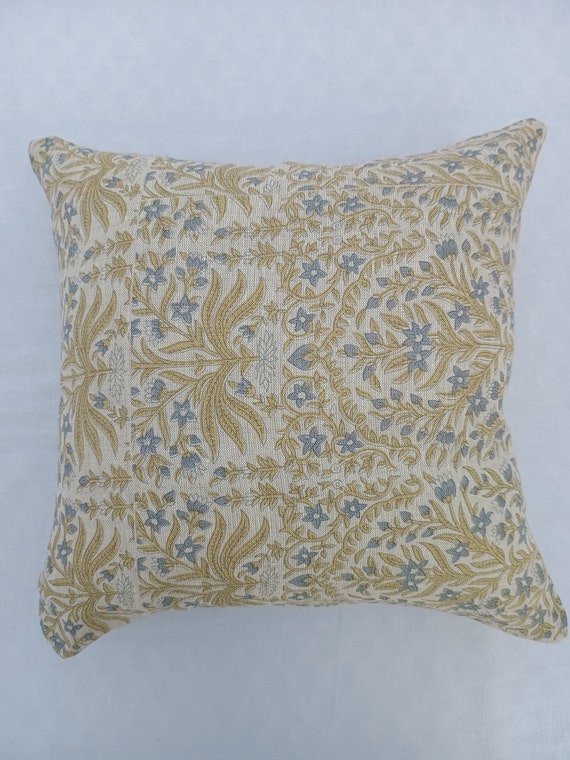 Linen Cushion 1 Pieces 16x16 inches Handblock print Floral Print Pillow Covers Linen Fabric 16x16 Inches Size Handblock print Natural Colour