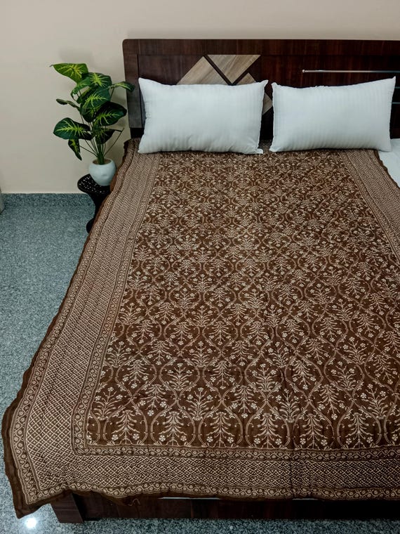 Premium Bed Decor Blankets, Indian Reversible Quilt, Handmade Jaipuri Razai, Soft Cotton Kantha Quilt, Queen Size Bedding Blanket For Home