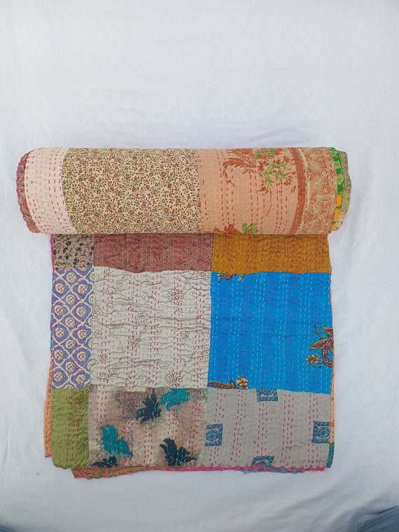 Patchwork Quilt Kantha Quilt Handmade Vintage Quilts Assorted Bedding Throw Blanket Bedspread Quilting Mixed Hippie Quilts AandETextileHouse