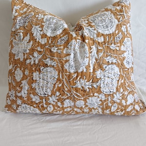 Handmade Kantha Pillow Cover: Floral Hand Block Print Cotton Cushion