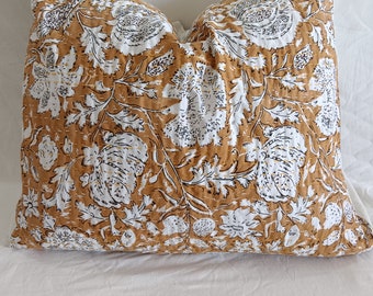 Funda de almohada Kantha floral bohemia, cojín estampado a mano de Jaipur, algodón decorativo