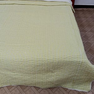 Handmade Indian Reversible Cotton Batting Jaipuri Quilt Striped and Solid Soft Cotton Kantha Quilt Warm Jaipuri Cotton Filled Batting quilt