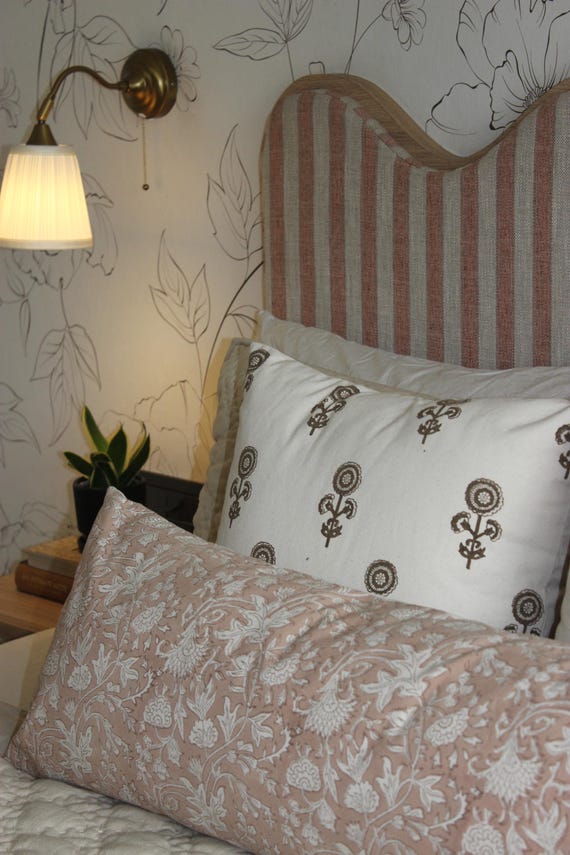 Floral Block Print Cotton Cushion Cover - 20x20 Home Decor