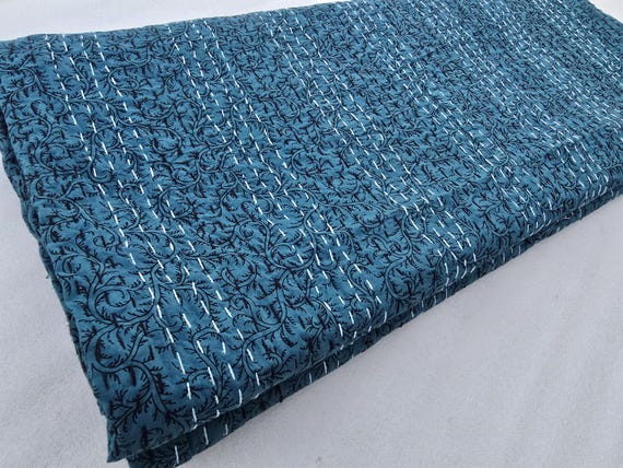 Floral Kantha Quilt: Handblock Print Indian Bedding
