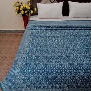 kantha blue king quilt, Kantha Quilt Bedding Bedspread Queen size king Size Quilt With Two 18x28 inches Pillows cover Free