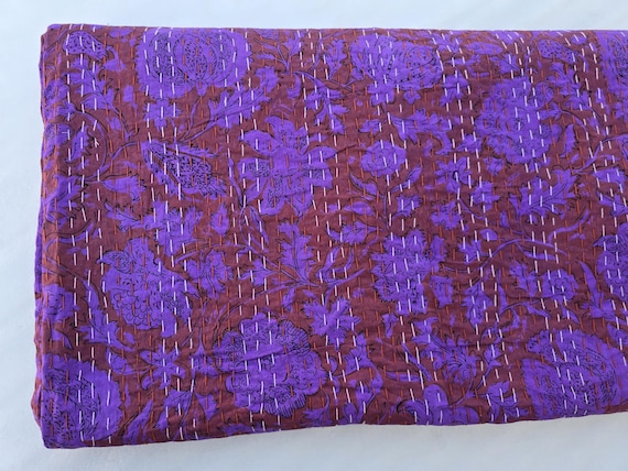 Handmade Kantha Quilt, Vintage Floral Block Print Bedding Vintage Bedding Quilt Gorgeous quilt that has the perfect vintage look