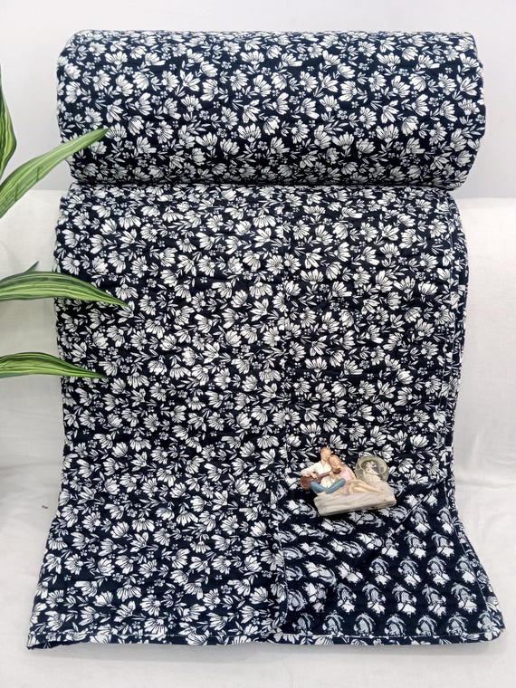 Winter Warm Quilt Cotton Batting "Quilt" Handmade Reversible "Cotton" Kantha Quilt: Indian Floral Quilt