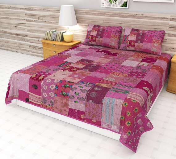 Patchwork Quilt Kantha Quilt Handmade Vintage Quilts Assorted Bedding Throw Blanket Bedspread Quilting Mixed Hippie Quilts AandETextileHouse