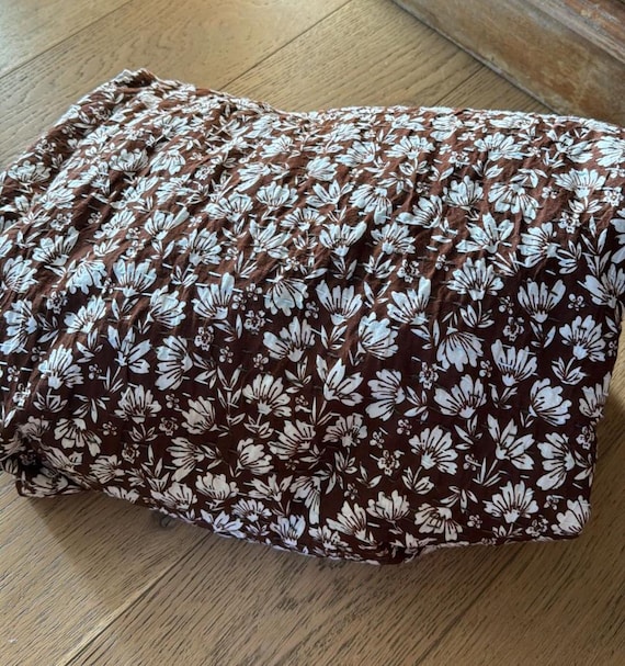 Chocolate Brown Kantha Quilt Elisa Kantha king hand block quilt Natural Color floral print Quilt Hand Stitched Natural vegetable dye