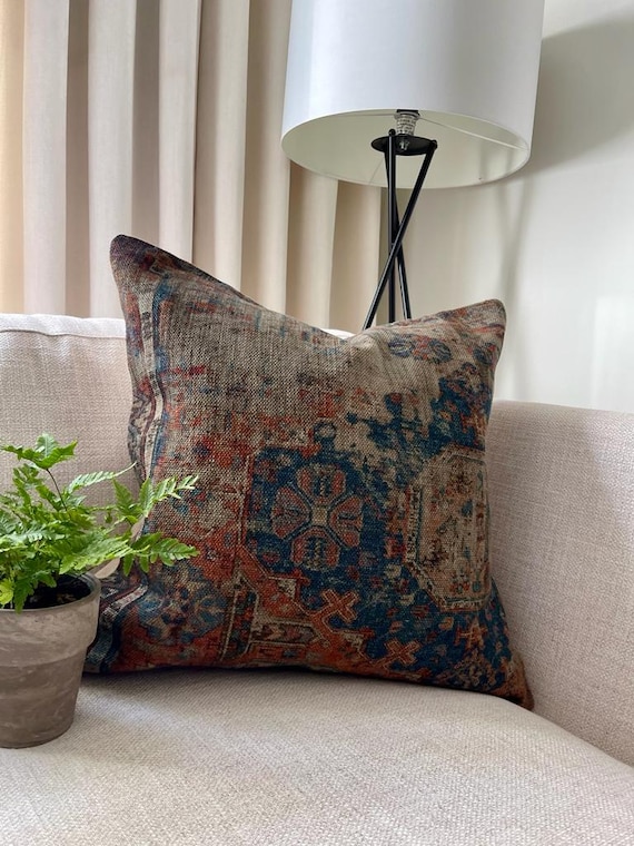 Vintage Handloom Cotton Cushion Cover 22x22: Traditional Floral Print