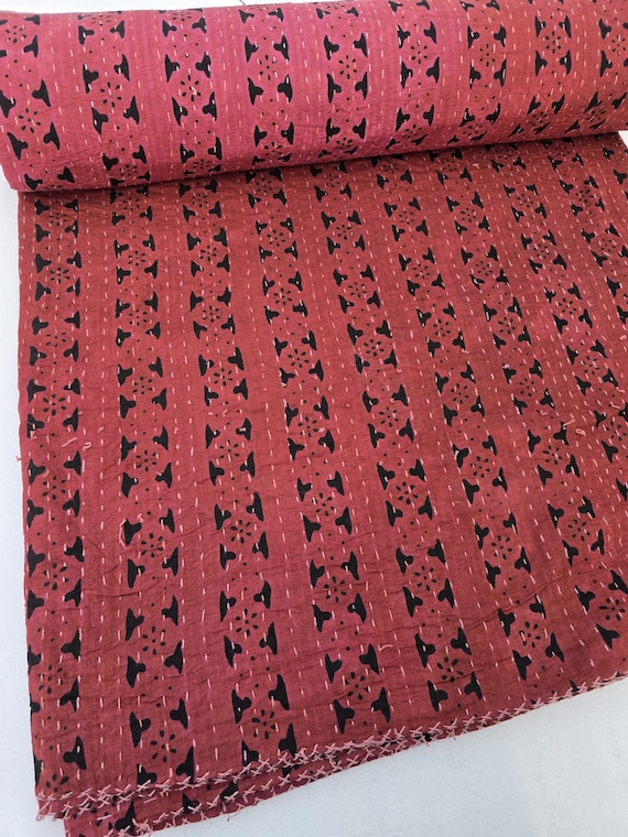 Floral Handmade Kantha Quilt, Vintage Floral Block Print Bedding Vintage Bedding Quilt Gorgeous quilt that has the perfect vintage look