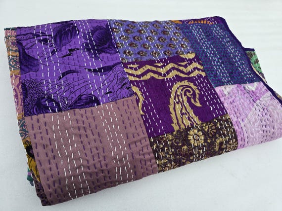 Indian Silk Patola Patchwork Handmade Kantha Quilt Assorted Patchwork Kantha Handmade Vintage Quilts Assorted Vintage style vintage design