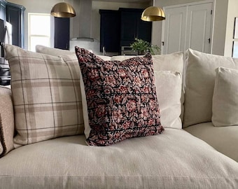 Handmade Kantha Work Pillow Cover: Floral Hand Block Print