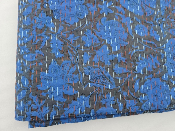 Handmade Kantha Quilt, Vintage Floral Block Print Bedding Vintage Bedding Quilt Gorgeous quilt that has the perfect vintage look