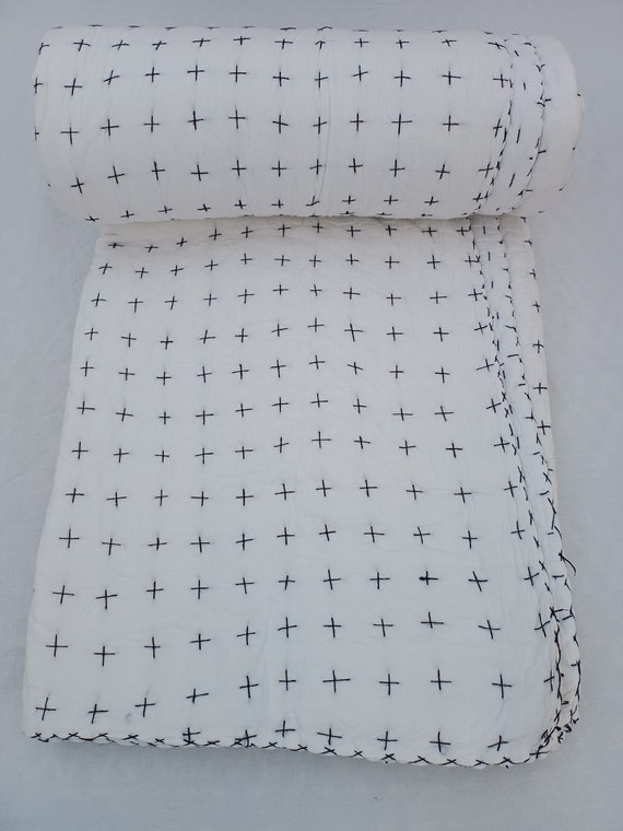 Premium Bed Decor Blankets, Indian Reversible Quilt, Handmade Jaipuri Razai, Soft Cotton Kantha Quilt, Queen Size Bedding Blanket For Home