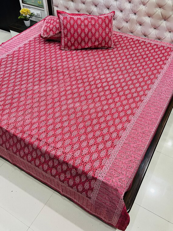 Kantha Quilt Kantha Quilt Handblock Print Indian Netural Colour floral print Quilt Hand Stitched Natural vegetable dye cotton kantha quilt