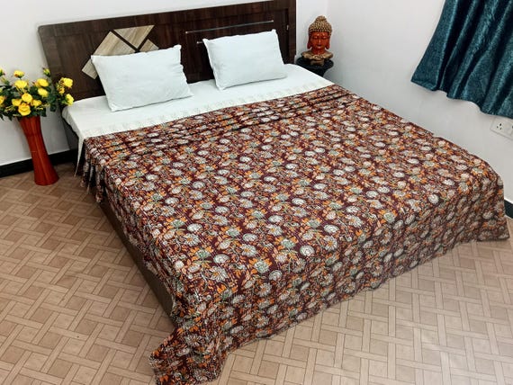 Burgundy Quilt Handmade Cotton Kantha Indian Natural Color Indian inspired Bedding burgundy bed burgundy floral blanket Quilt Burgundy Quilt