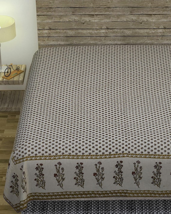 Quilt: Handblock Floral Print, Queen Size Quilt AC BLANKET