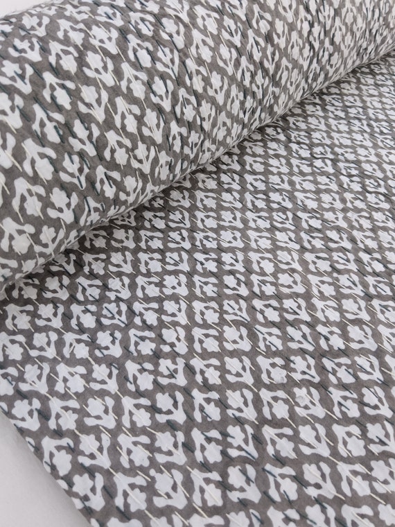 Grey kantha Quilt Indian HandBlock Print Grey Bedding Bedspread Full size King Size Twin Size Hand Stitched Kantha Quilted throw blanket