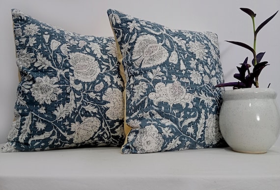 Premium Pillows Cushion Cover Customize Size Shames Pillows, Hand block Print  Handmade Kantha Work Hand stitched Pillow, Boho Pillowcase
