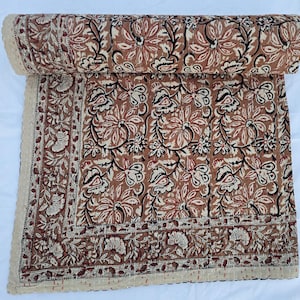 Kantha Quilt Bettwäsche Handblockdruck Blumendecke Indische natürliche Farbe, handgenähte ländliche Kantha-Bettwäsche, ethnischer Wohnkulturstil