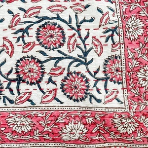 Pink Floral Hand Block Print Kantha Quilt Pink And White Flowers Quilt Indian Kantha Pink Handmade Queen Pink Quilt Pink Quilted Bedding
