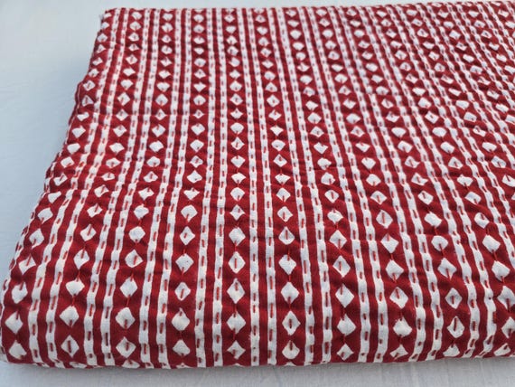Striped Red Kantha Quilt Indian Handblock Print Bedding Bedspread kantha red Hand Stitched Neutral Colored Kantha Quilted Rare find quilt
