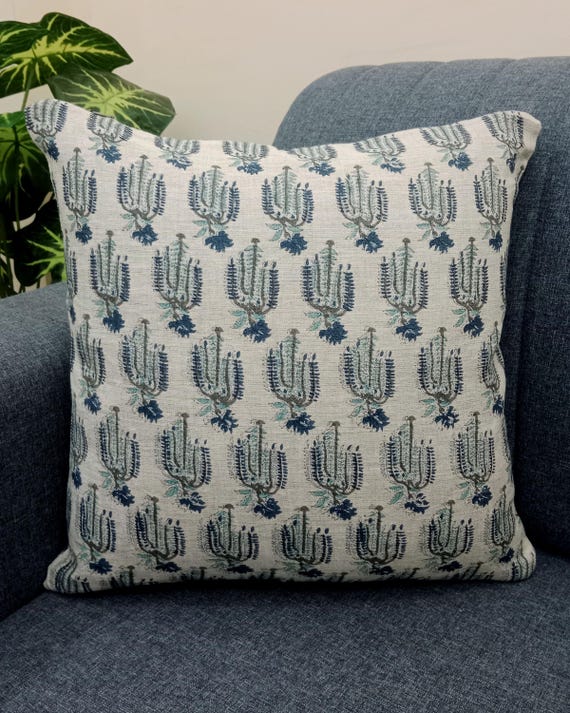2 Pieces 16x16 inches Handblock print Floral Print Cushion Covers Cotton Fabric 1 pair 16x16 Inches Size Handblock print Natural Colour