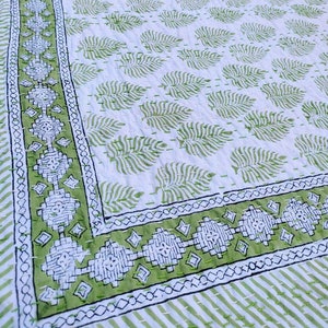 Indian Green Kantha Quilt  HandBlock Leaf Print Green Leaf Bedding Bedspread Full size Soft Green Leaf Quilt Hand Stitched Kantha Quilt