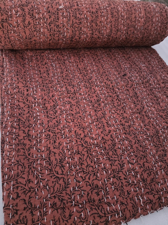 Floral Handmade Kantha Quilt, Vintage Floral Block Print Bedding Vintage Bedding Quilt Gorgeous quilt that has the perfect vintage look