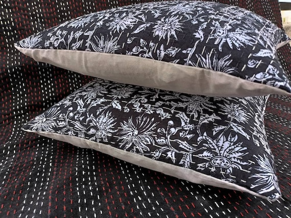 Premium Pillows Cushion Cover Customize Size Pillows Shames Pillowcase Hand block Print  Handmade Kantha Work Hand stitched Pillow 1 Pieces