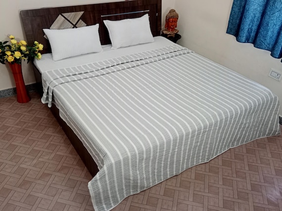 Premium Bed Decor Blankets, Indian Quilt, Handmade Jaipuri Razai, Soft Cotton Kantha Quilt, Queen Size Bedding Blanket For Home