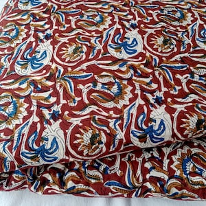 Block Print Fabric Cotton Fabric: Burgundy Fabric Floral Fabric Lightweight Upholstery Fabric