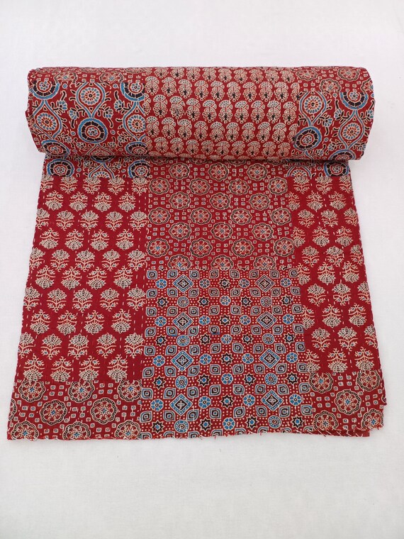 Ajrak or Ajrakh is a unique block printed textile. It displays special traditional designs and patterns Ajrak Vintage design kantha quilt
