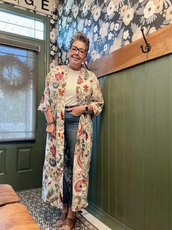 Luxury Indian Hand block Print Soft Kimono Robe for Women Cotton Floral Print Bath Robe &Nightwear Gown Beachwear Dressing Gown Gift For Her