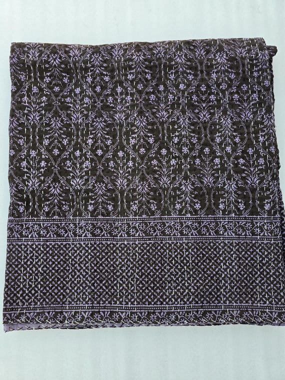 Handmade Kantha Quilt, Vintage Brown Floral Block Print Bedding Vintage Brown Bedding Quilt Gorgeous quilt that has the perfect vintage look