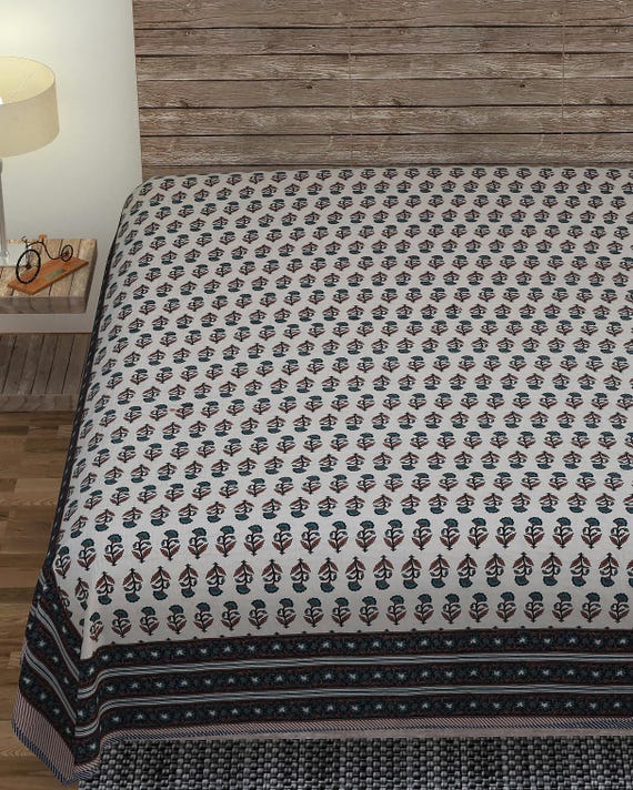 Quilt: Handblock Floral Print, Queen Size Quilt Ac Blanket