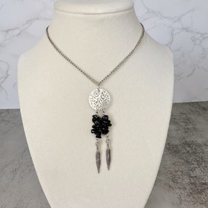 Obsidian Feathers Necklace, Healing Crystal Necklace
