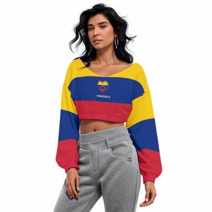 Venezuela Flag Crop Top: Long Sleeve V-Neck Venezuelan Pride